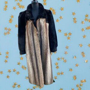 Stunning Vintage Real Fur Coat 2-Tone Size Large Mob Wife Luxury Winter